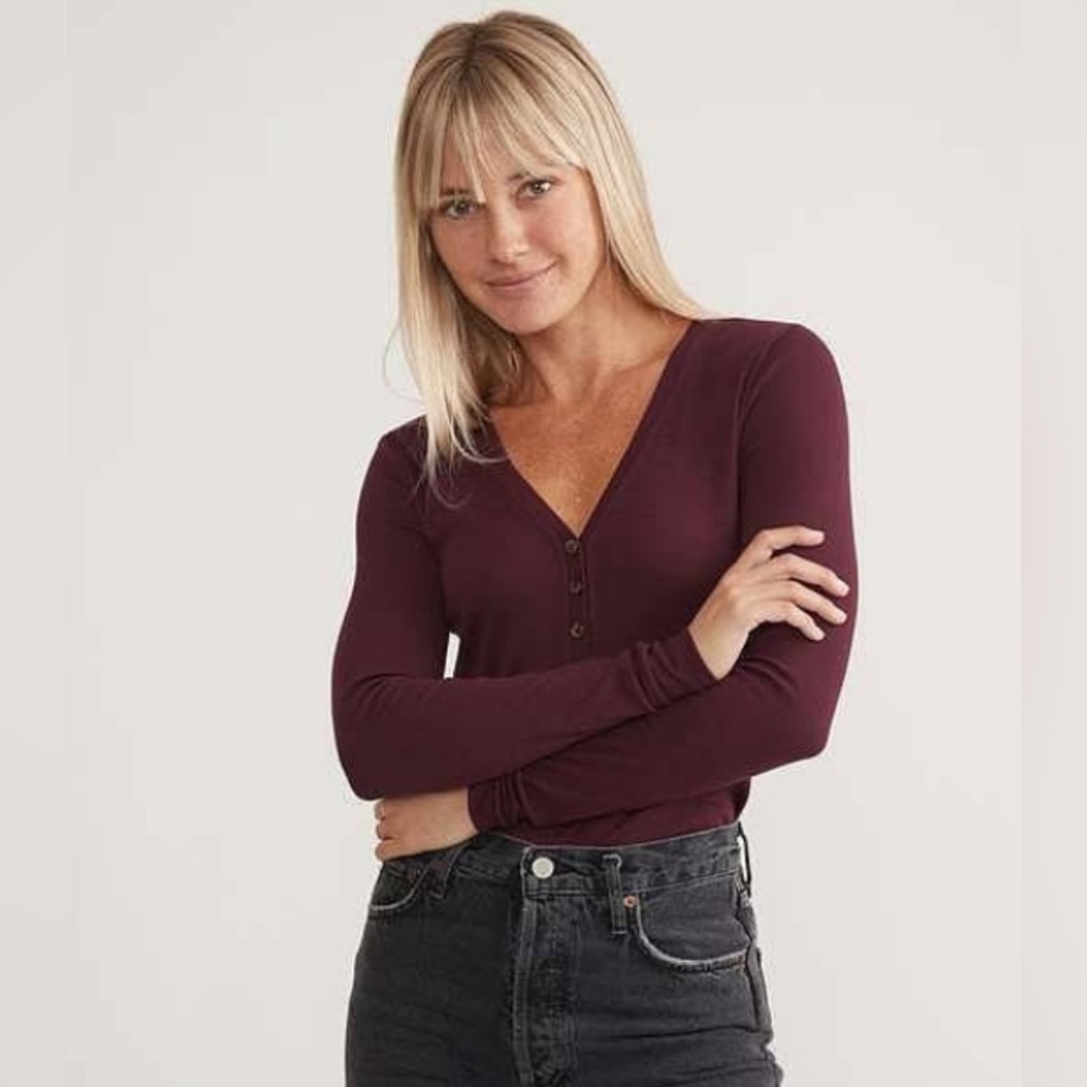 Marine Layer Lexi Rib Henley - Wine, Small